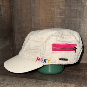 Roxy Cream Cadet Cap with Pink Zipper Detail